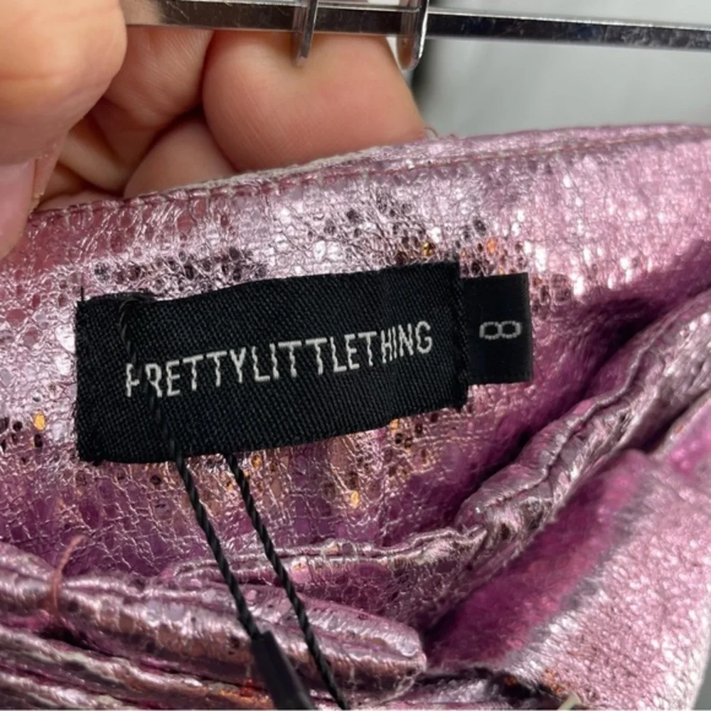 Pretty little‎ thing Pink Tie Waist Cracked Vinyl Crop Trousers